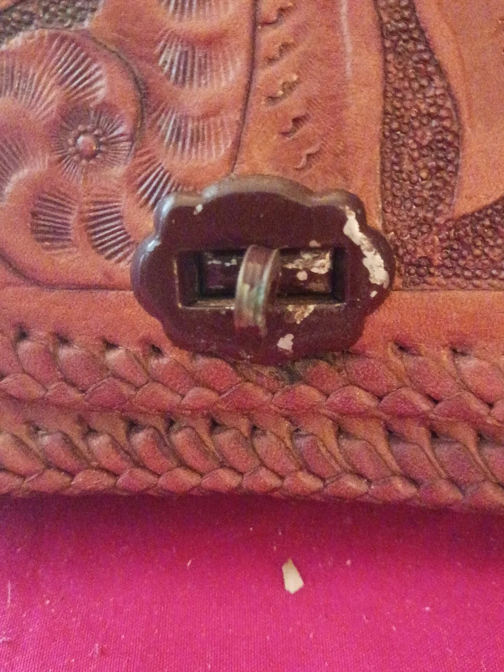 Hand-Tooled Brown Leather Clutch Purse